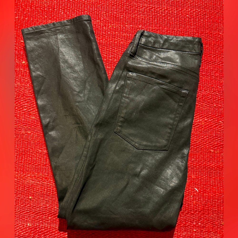 Black wax coated straight leg jeans